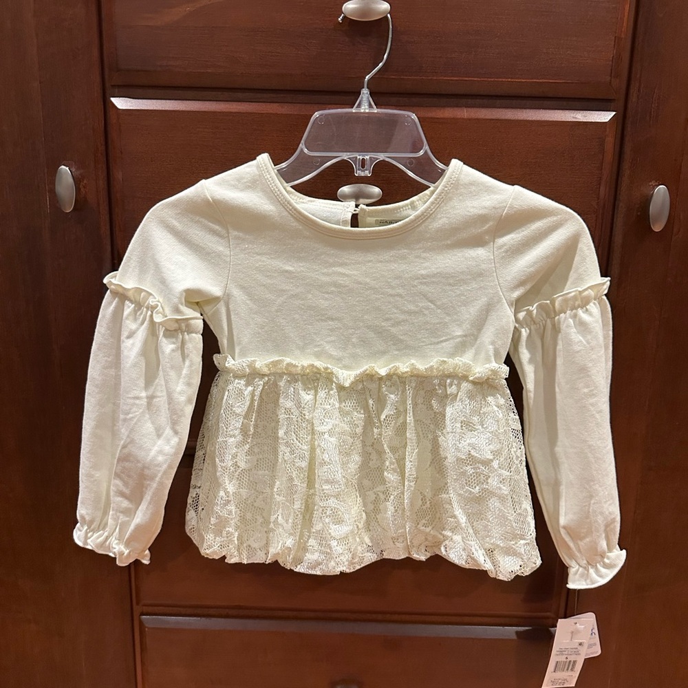 Cream Lace Ruffle Kids Top